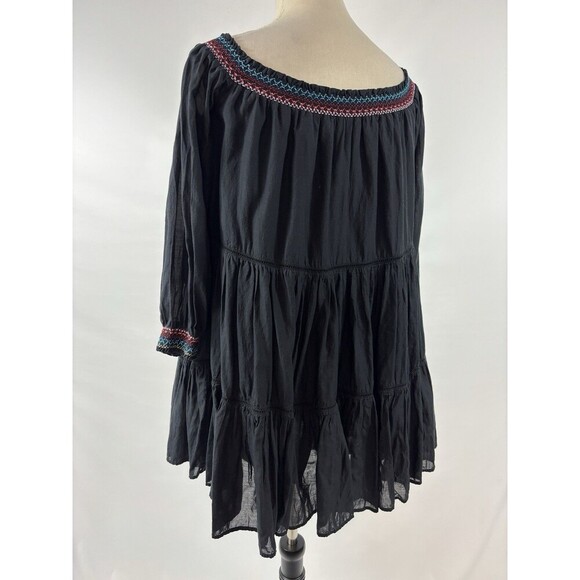 Free People Sunbeams Off Shoulder Mini Dress Black Small Embroidered Ruffled - Picture 4 of 16